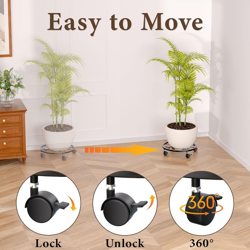 KOOKASHOP 10" Plant Caddy with Wheels, 1 Pack Plant Stand with Wheels, 360° Lockable Plant Rollers Plant Dolly, Plant Tray with Casters for Indoor and Outdoor. - Image 4